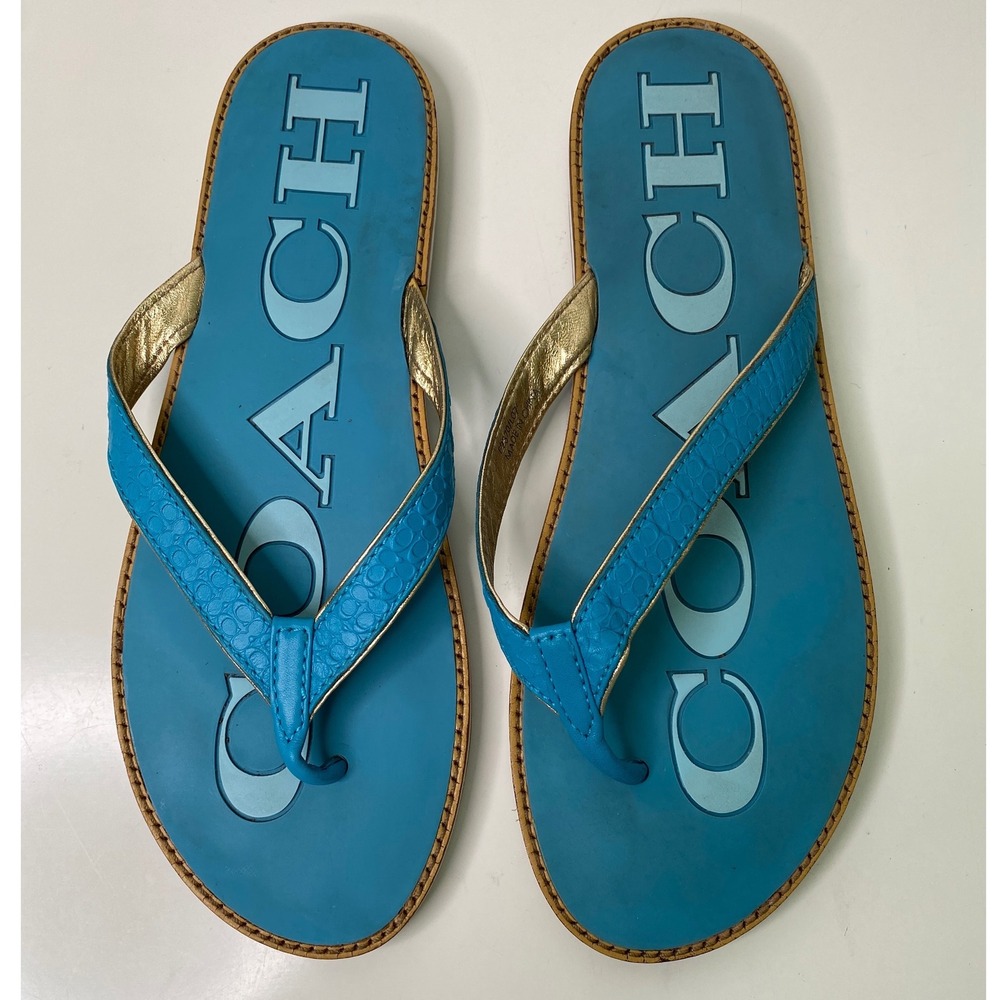 COACH Dixie‎ Turquoise Blue Sandals Flip Flops Slides Women's Size 9.5 M